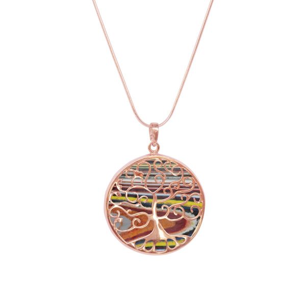 Rose Gold Fordite Tree of Life Pendant