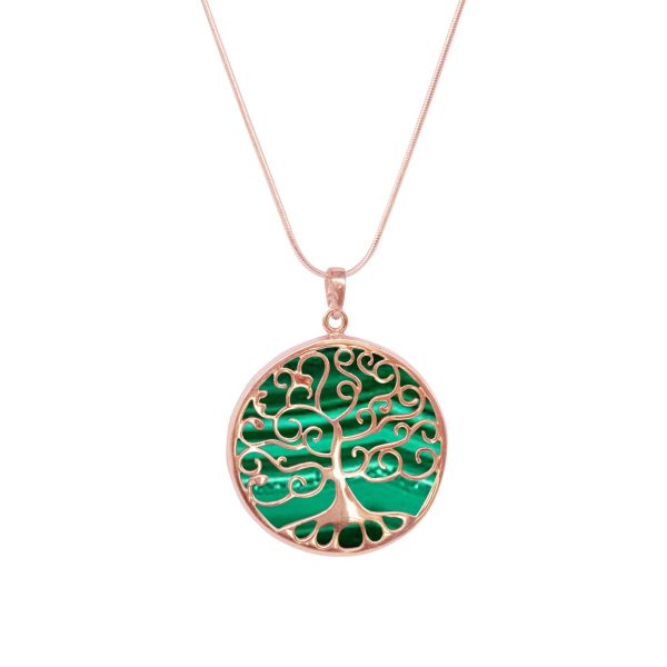 Rose Gold Malachite Tree of Life Pendant