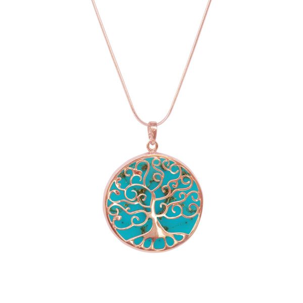 Rose Gold Turquoise Tree of Life Pendant