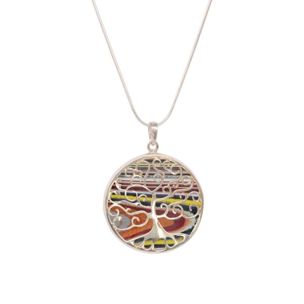 Silver Fordite Tree of Life Pendant