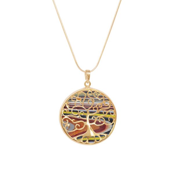 Yellow Gold Fordite Tree of Life Pendant