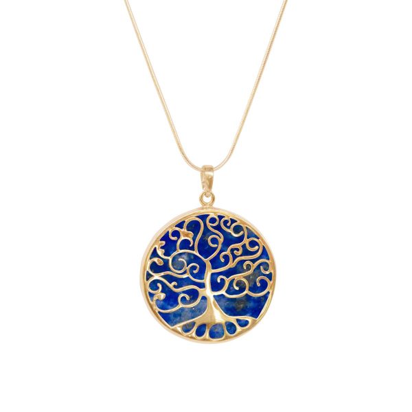 Yellow Gold Lapis Tree of Life Pendant