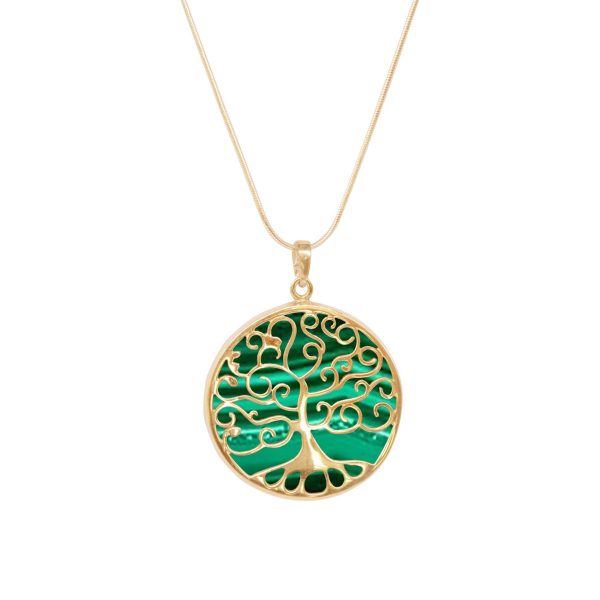 Yellow Gold Malachite Tree of Life Pendant