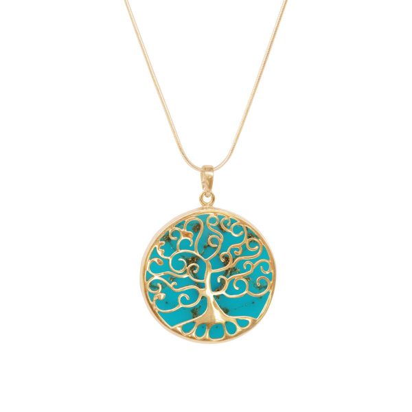 Yellow Gold Turquoise Tree of Life Pendant