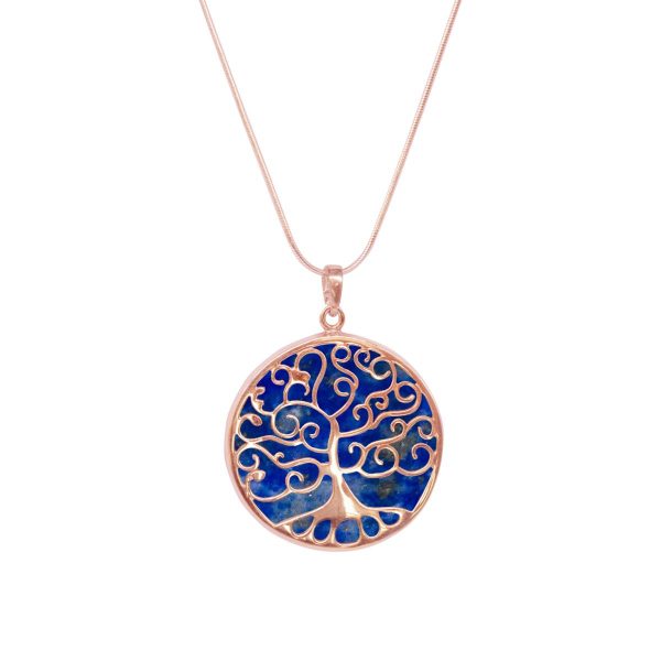 Rose Gold Lapis Tree of Life Pendant