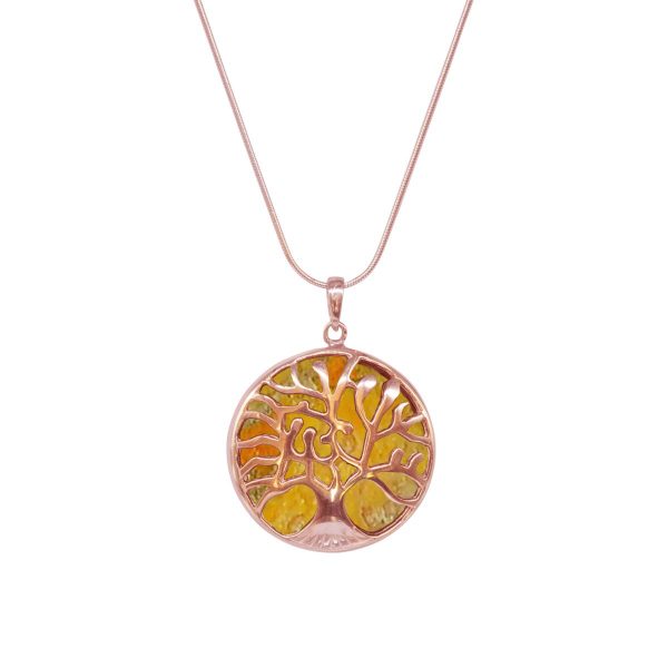 Rose Gold Bumblebee Jasper Tree of Life Pendant