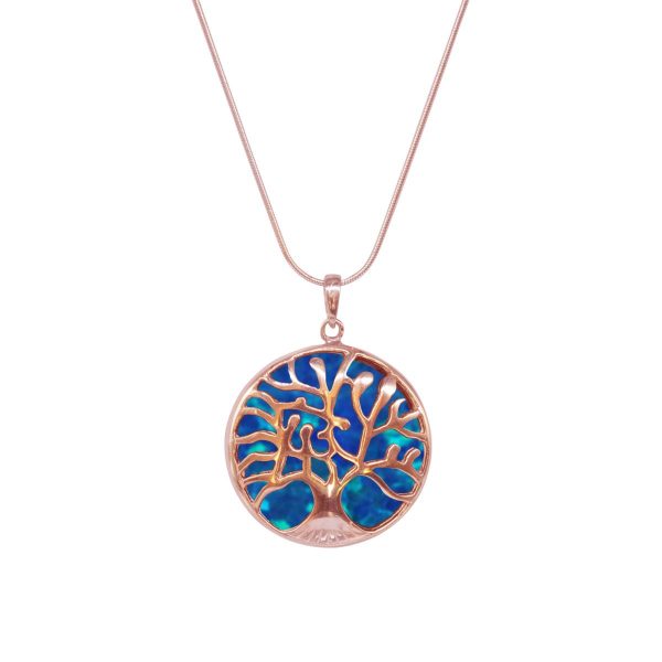 Rose Gold Opalite Cobalt Blue Tree of Life Pendant