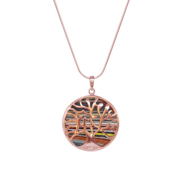 Rose Gold Fordite Tree of Life Pendant