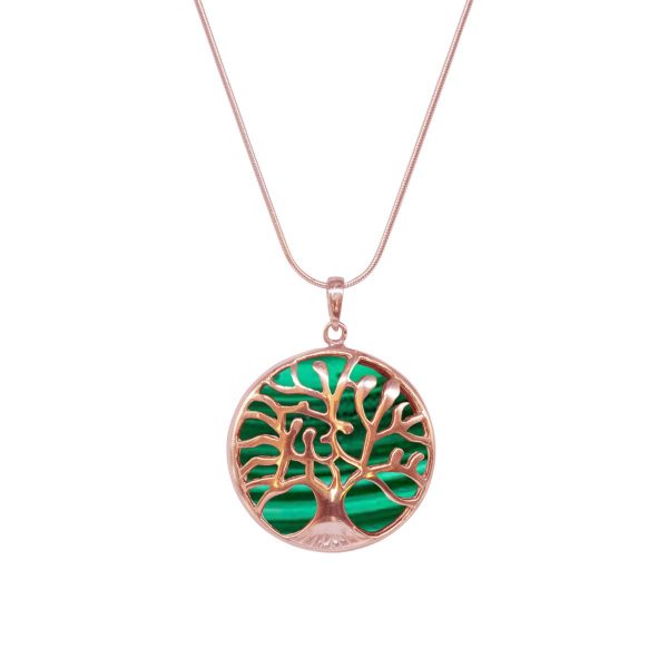 Rose Gold Malachite Tree of Life Pendant