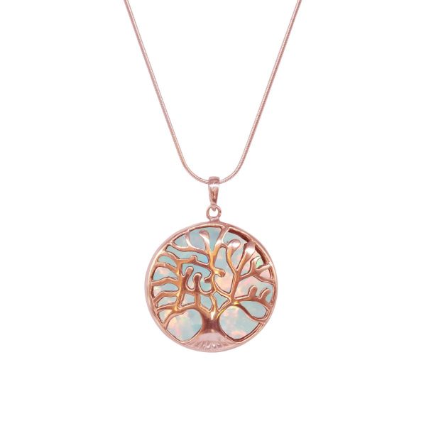 Rose Gold Opalite Sun Ice Tree of Life Pendant