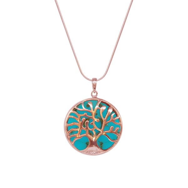Rose Gold Turquoise Tree of Life Pendant