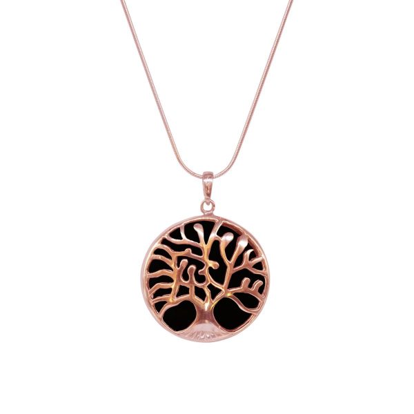 Rose Gold Whitby Jet Tree of Life Pendant