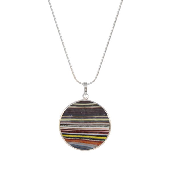 White Gold Fordite Round Double Sided Tree of Life Pendant