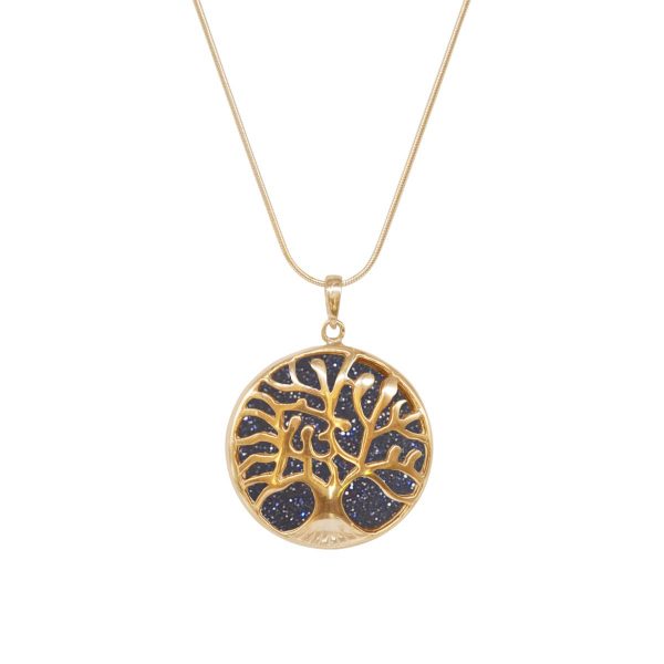 Yellow Gold Blue Goldstone Tree of Life Pendant