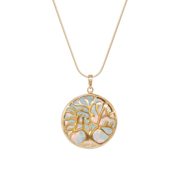 Yellow Gold Opalite Sun Ice Tree of Life Pendant