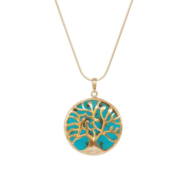 Yellow Gold Turquoise Tree of Life Pendant