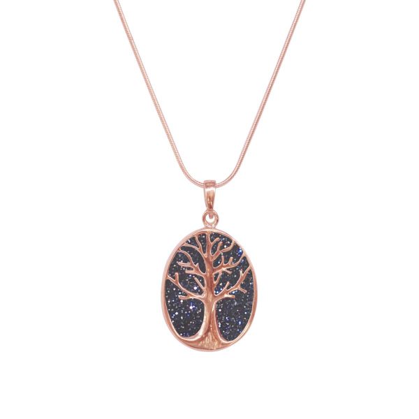 Rose Gold Blue Goldstone Tree of Life Pendant