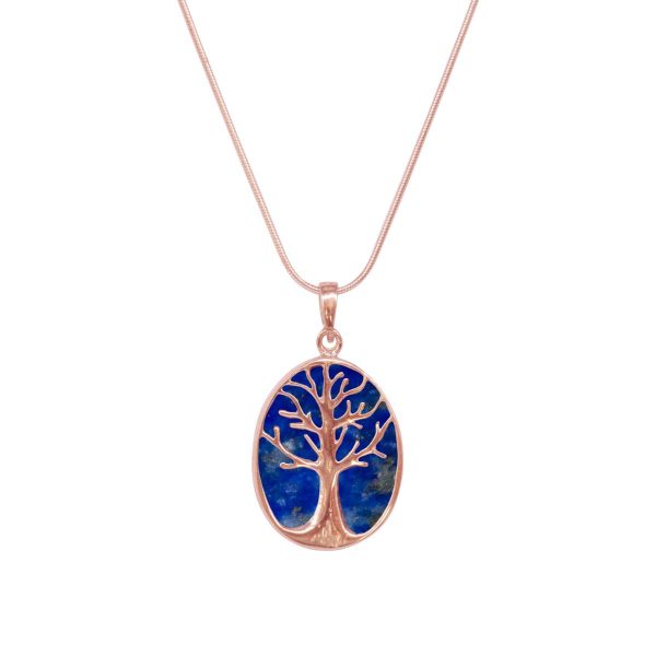 Rose Gold Lapis Tree of Life Pendant