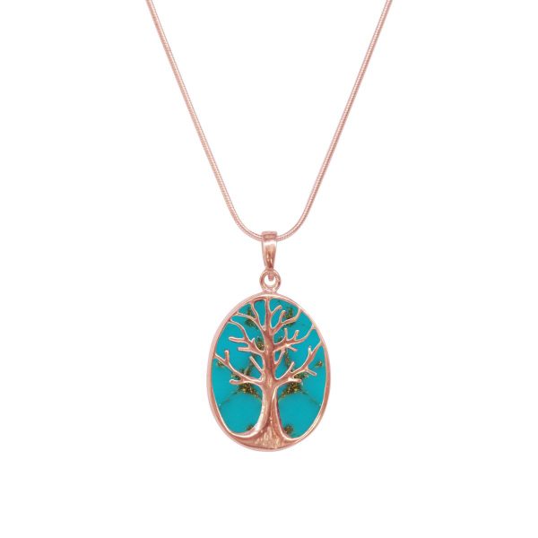 Rose Gold Turquoise Tree of Life Pendant