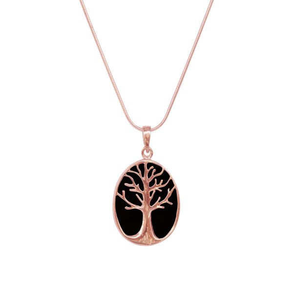 Rose Gold Whitby Jet Tree of Life Pendant