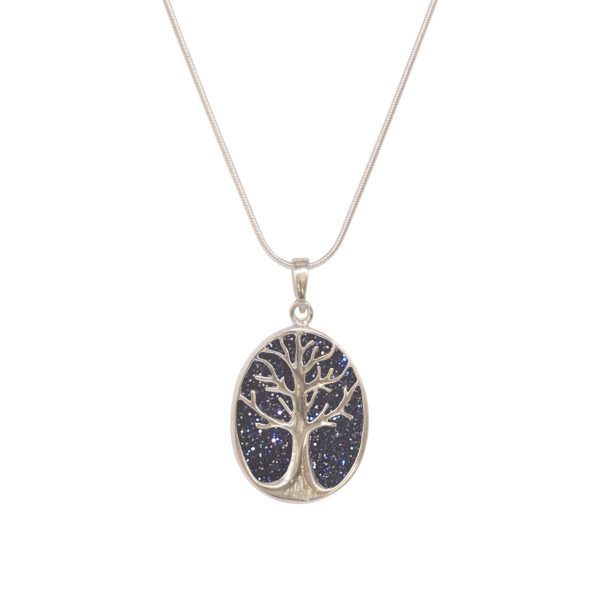 Silver Blue Goldstone Tree of Life Pendant