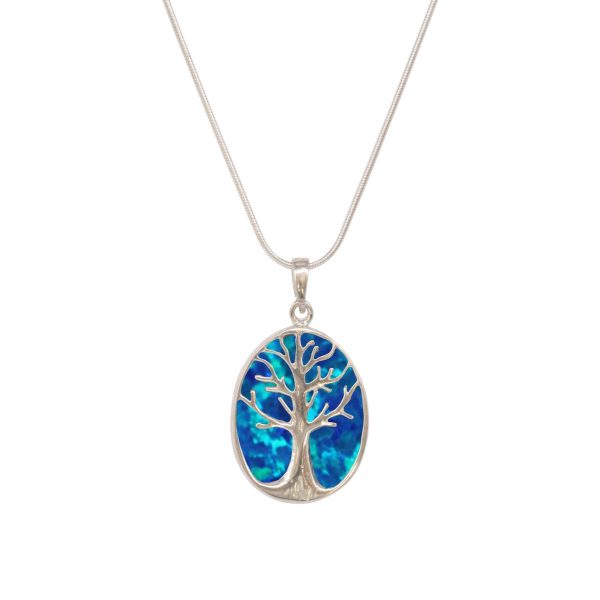 Silver Cobalt Blue Opalite Tree of Life Pendant