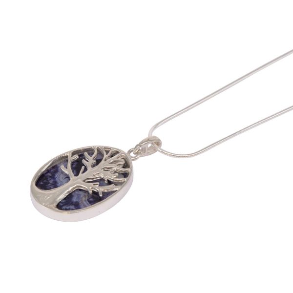 White Gold Blue John Oval Double Sided Tree of Life Pendant