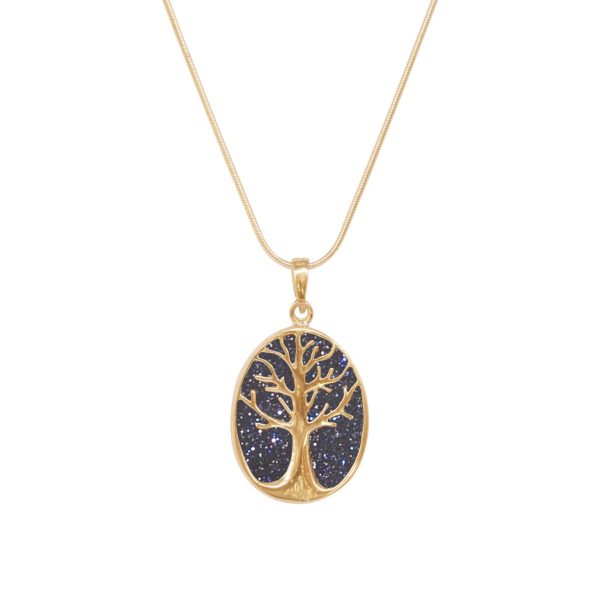 Yellow Gold Blue Goldstone Tree of Life Pendant