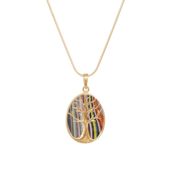 Yellow Gold Fordite Tree of Life Pendant