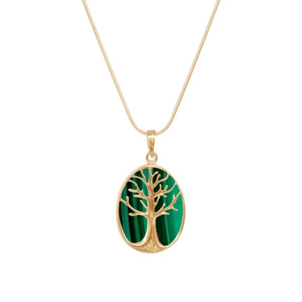 Yellow Gold Malachite Tree of Life Pendant