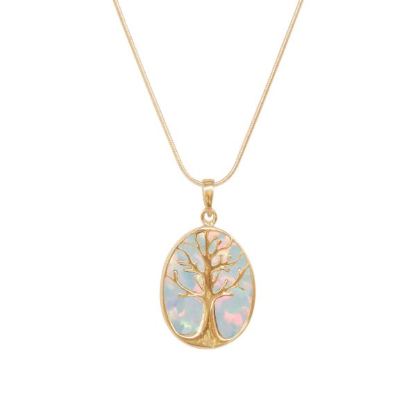 Yellow Gold Opalite Sun Ice Tree of Life Pendant