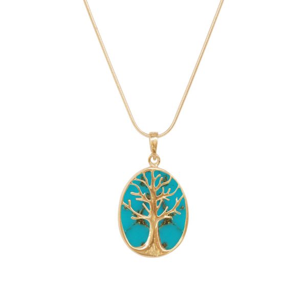 Yellow Gold Turquoise Tree of Life Pendant