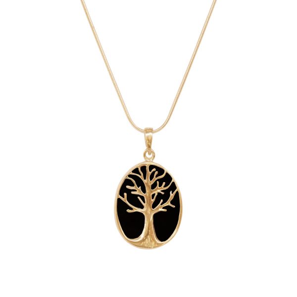 Yellow Gold Whitby Jet Tree of Life Pendant