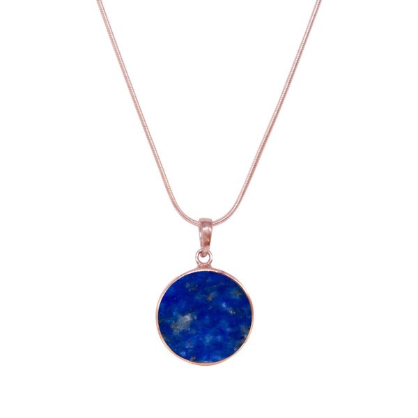 Rose Gold Lapis Round Butterfly Pendant