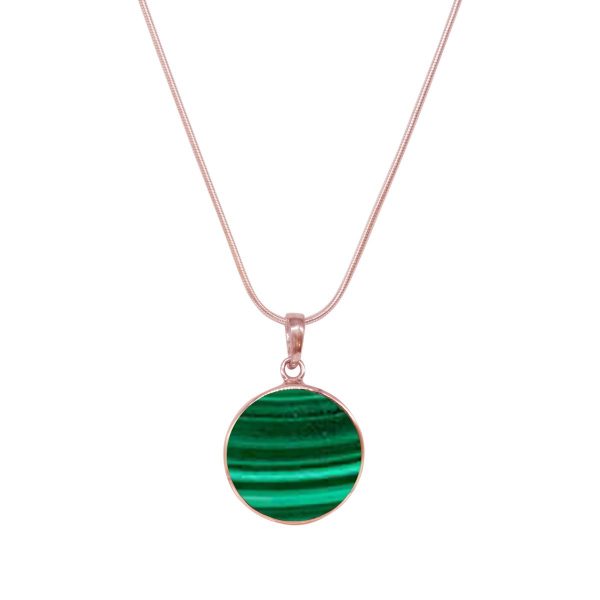 Rose Gold Malachite Round Butterfly Pendant