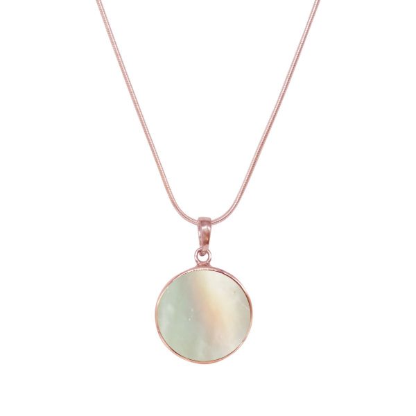 Rose Gold Mother of Pearl Round Butterfly Pendant