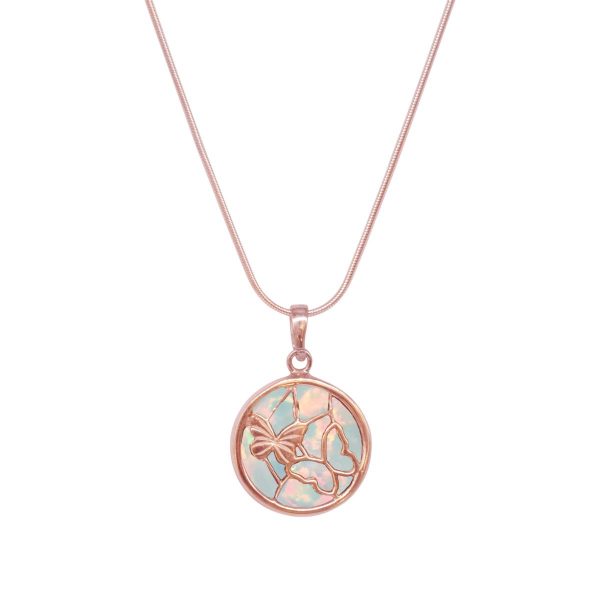 Rose Gold Opalite Sun Ice Round Butterfly Pendant