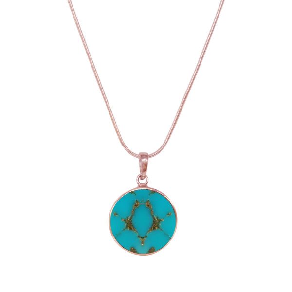 Rose Gold Turquoise Round Butterfly Pendant