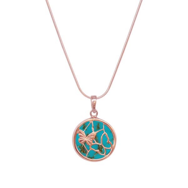 Rose Gold Turquoise Round Butterfly Pendant