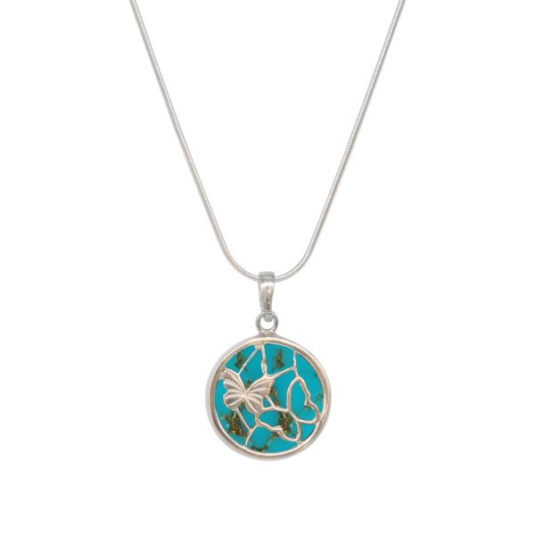 Silver Turquoise Round Butterfly Pendant