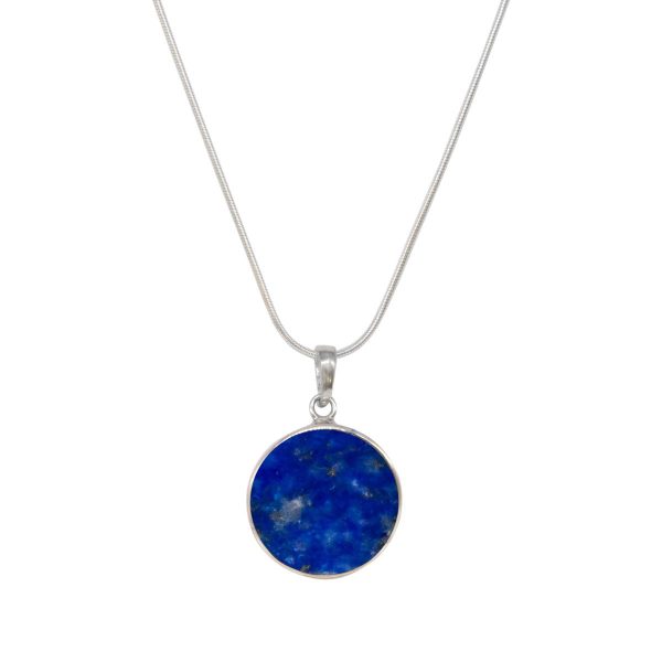 White Gold Lapis Round Double Sided Butterfly Pendant