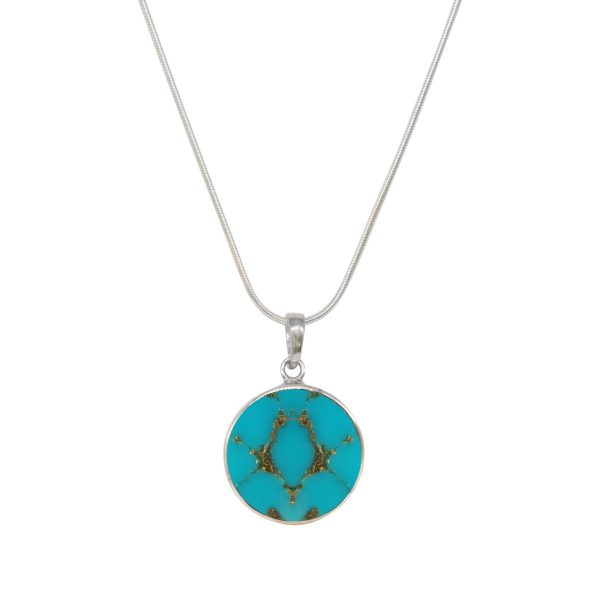 White Gold Turquoise Round Double Sided Butterfly Pendant
