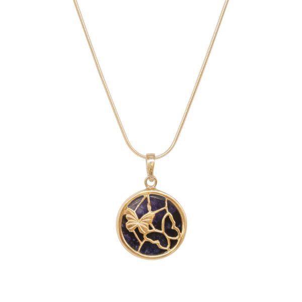 Yellow Gold Blue John Round Butterfly Pendant