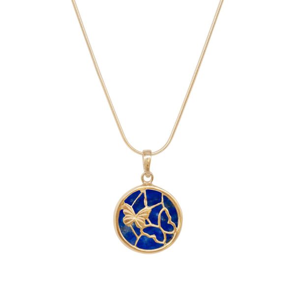 Yellow Gold Lapis Round Butterfly Pendant