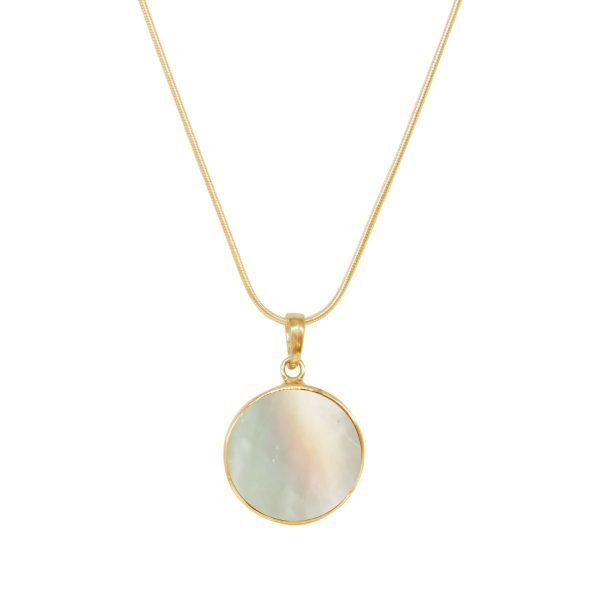 Yellow Gold Mother of Pearl Round Butterfly Pendant