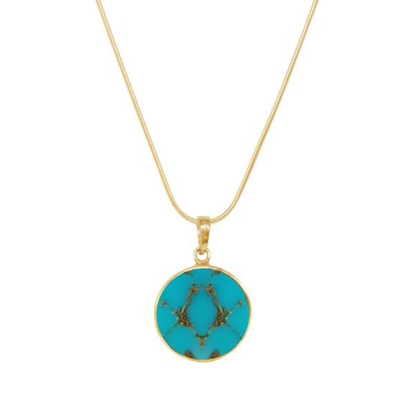 Yellow Gold Turquoise Round Butterfly Pendant