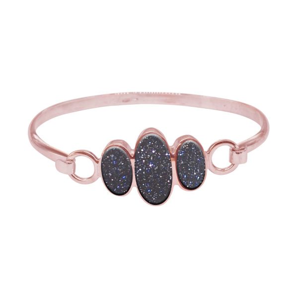 Rose Gold Blue Goldstone Three Stone Bangle