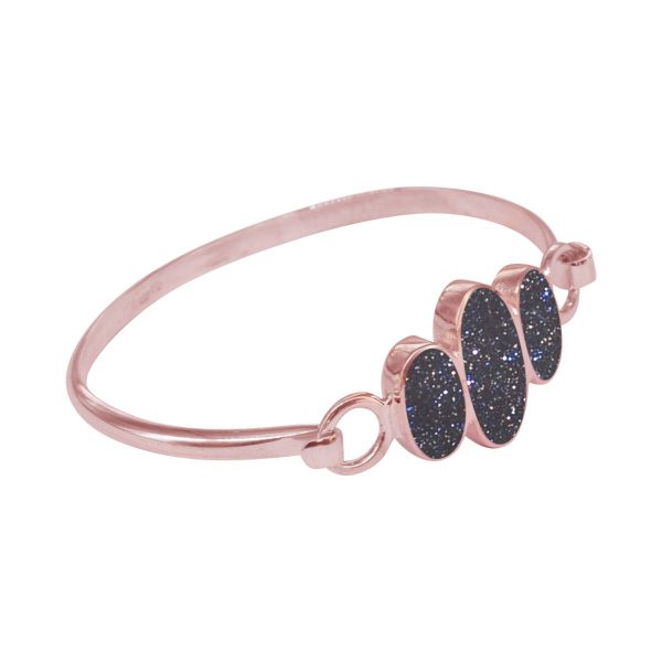 Rose Gold Blue Goldstone Three Stone Bangle