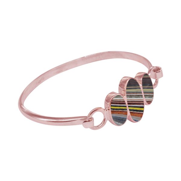 Rose Gold Fordite Three Stone Bangle