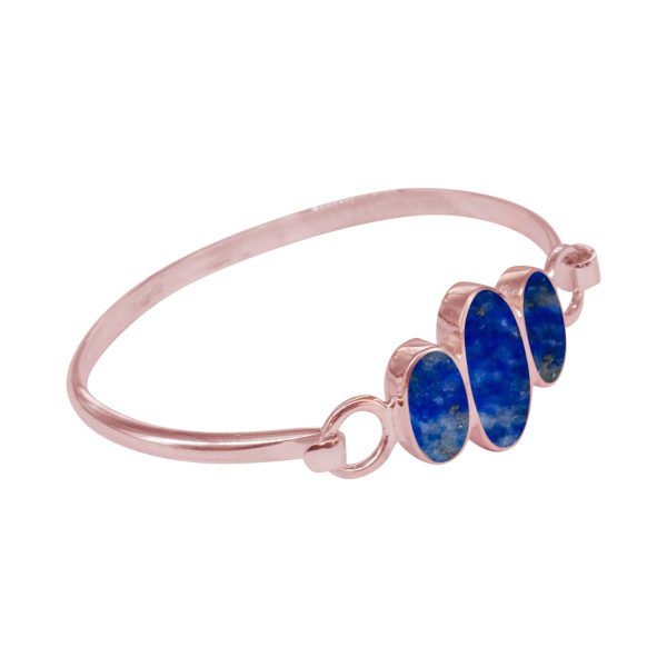 Rose Gold Lapis Three Stone Bangle